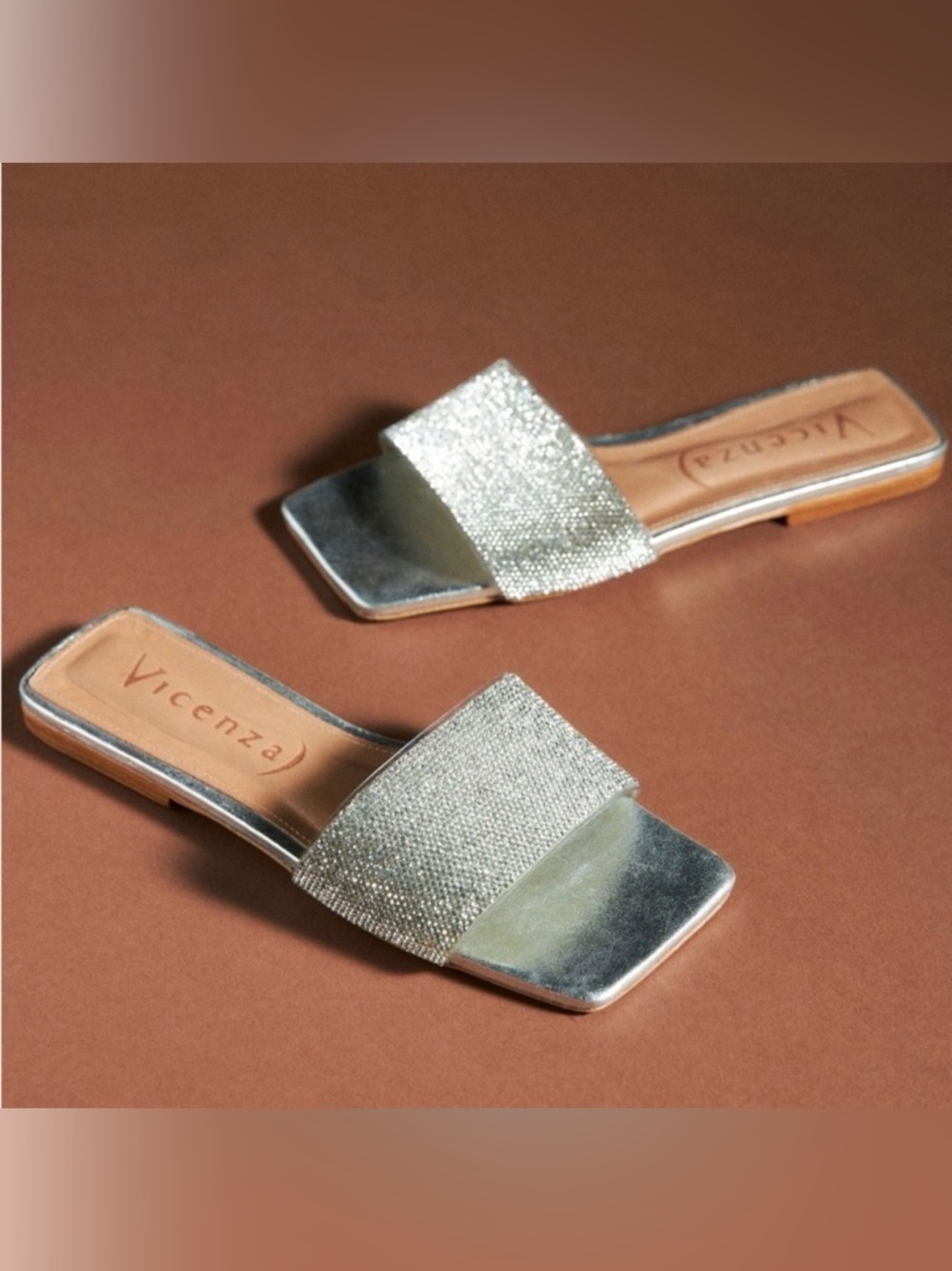 Anthropologie Vicenza Metallic Slide Sandals